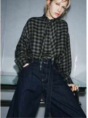 Zara Gingham Shirt ZW Collection features a green and blue check pattern